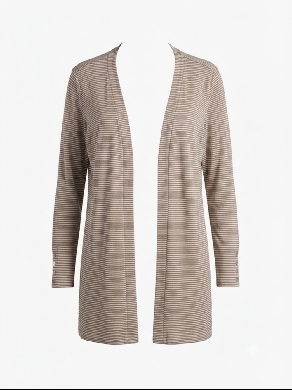 J Jill Striped Open-Front Longline Cardigan - Taupe size L 0113